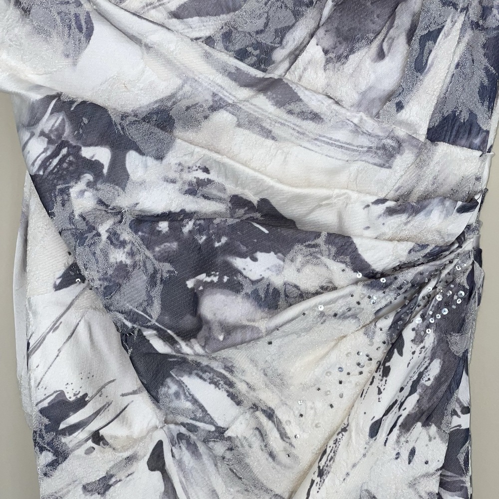 Theia Couture One Shoulder Ruched & Beaded Cocktail Dress Size 8 Ivory/Gray - Picture 8 of 10